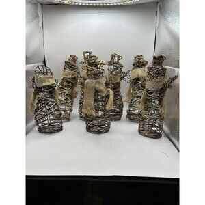 Handwoven Twig & Vine Set Of 7 Snowmen Rustic, Hats, Scarf 7”